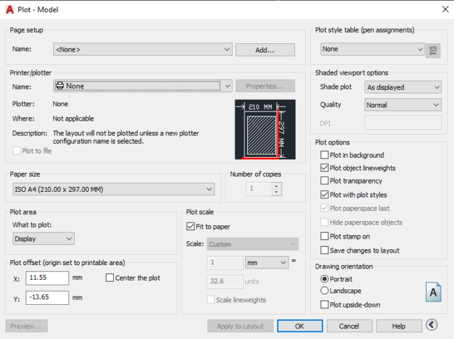 AutoCAD Plot Options Window