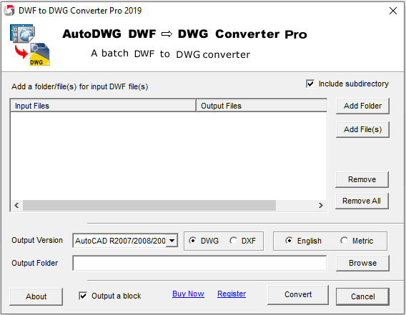 Autodwg DWF to DWG Converter Pro Interface