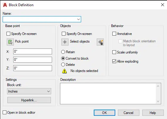 Block Definition Pop-up Window in AutoCAD
