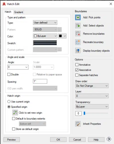 Hatch Edit Window in AutoCAD