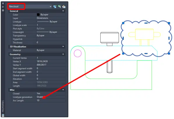 RevCloud Properties Dialog Panel