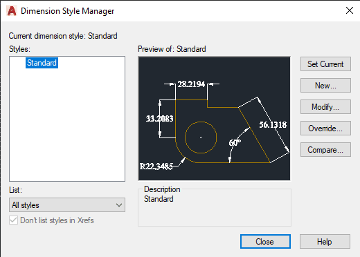 Dimension Style Manager  in AutoCAD