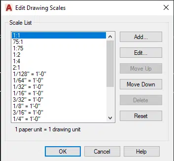 Edit Drawing Scales Dialog Box in AutoCAD