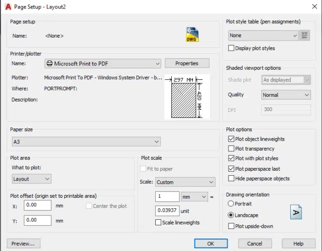Page Setup Dialog Box in AutoCAD