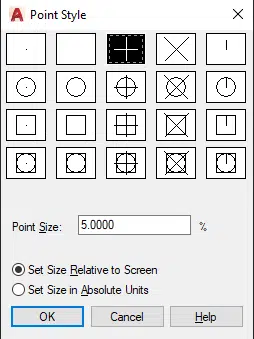 Point Style Dialog Box in AutoCAD