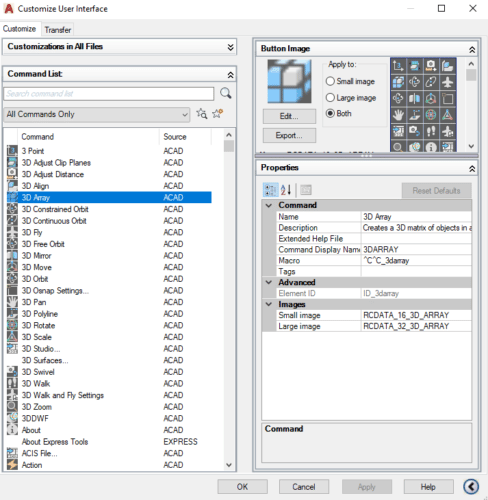Customize User Interface Window in AutoCAD