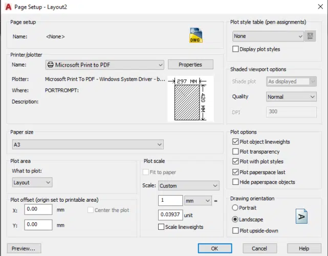Page Setup Dialog Box in AutoCAD