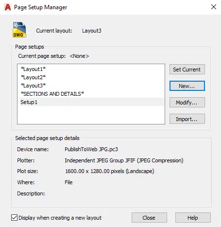 Page Setup Manager Dialog Box in AutoCAD