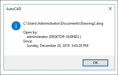 Message Displayed on Use of WHOHAS Command in AutoCAD