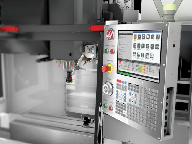 Haas Controller with E-Stop Button for CNC Machine Safety